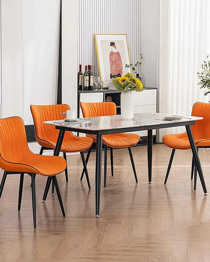 YOUTASTE Dining Chairs Set of 2 Upholstered Mid Century Modern Kitchen Dining Room Chairs Armless Faux Leather Accent Chairs Metal Vanity Lounge Chair with Back for Living Room Bedrooms,Orange - LeafyLoom