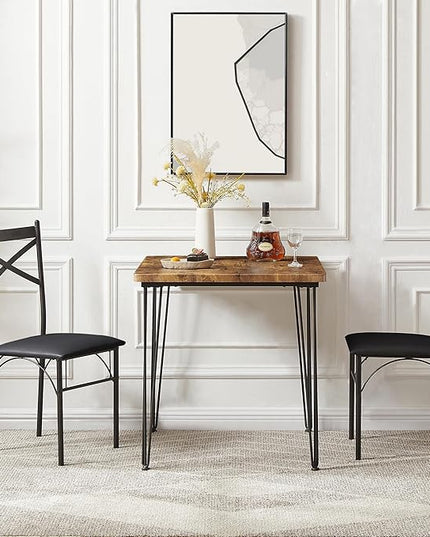 VECELO Kitchen Dining Room Table 2 Chairs for Small Space, Apartment,Metal Steel Frame, 3-Piece Set, Brown - LeafyLoom
