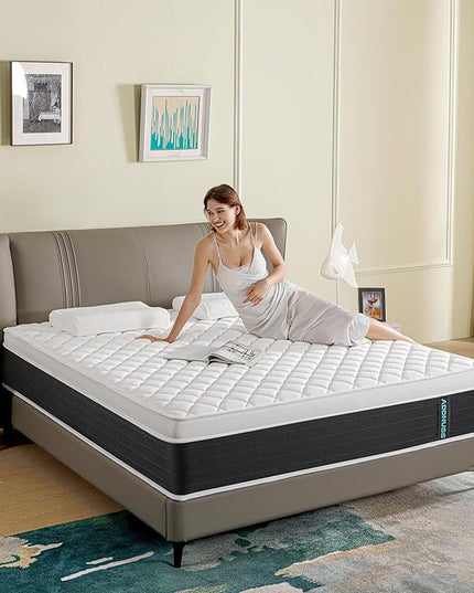 Full Mattresses,Hybrid 12 Inch Full Mattress in a Box,Memory Foam & Individually Pocket Spring for Pain Relief,Medium Firm Black Full Mattress,Pressure Relief,Certified. - LeafyLoom