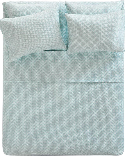 Comfort Spaces Cotton Flannel Breathable Warm Deep Pocket Sheets with Pillow Case Bedding, Full, Aqua Geo 4 Piece - LeafyLoom