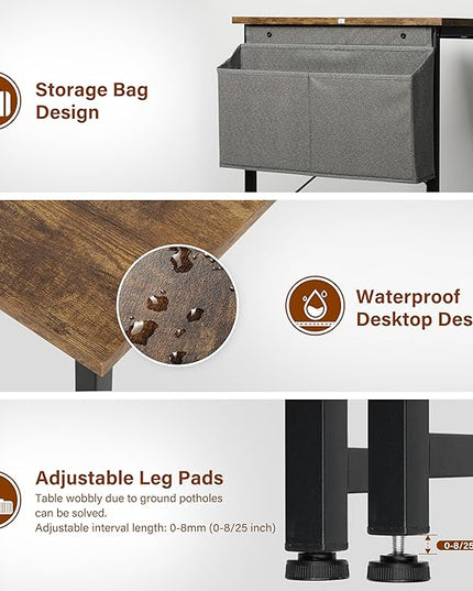 YSSOA Computer Desk Home Office Work Study Writing Modern Simple Table with Headphone Hooks, 47 Inch, Deep Brown - LeafyLoom
