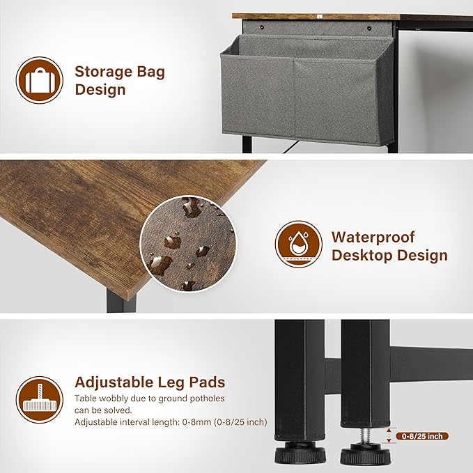 YSSOA Computer Desk Home Office Work Study Writing Modern Simple Table with Headphone Hooks, 40 Inch, Deep Brown - LeafyLoom