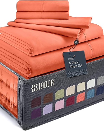 BELADOR Silky Soft Queen Sheet Set - 6 Piece Bed Sheets for Queen Size Bed, Secure-Fit Deep Pocket Sheets with Elastic, Breathable Hotel Sheets & Pillowcase Set, Wrinkle Free Oeko-Tex Sheets - LeafyLoom