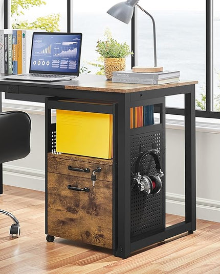 Yaheetech File Cabinets Industrial Office File Cabinet Mobile Filing Cabinet with Open Storage Shelf, Wood Filing Cabinet fits A4, Letter for Home Office Black/Rustic Brown - LeafyLoom