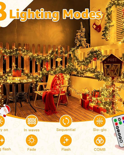 Ollny Cluster Lights Christmas 400LED 20FT, Warm White Christmas Tree Lights 8 Modes Timer Remote, Waterproof Connectable String Lights for Outdoor Indoor Outside Garland Xmas Decorations Ollny