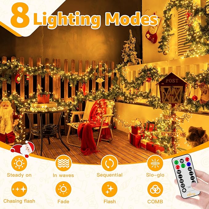 Ollny Cluster Lights Christmas 400LED 20FT, Warm White Christmas Tree Lights 8 Modes Timer Remote, Waterproof Connectable String Lights for Outdoor Indoor Outside Garland Xmas Decorations Ollny