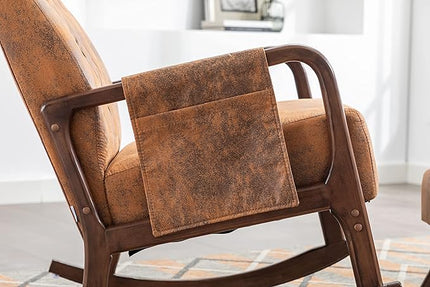 Armchair with Ottoman, Mid-Century Upholstered Accent Nursery, Glider Rocker Thick Cushion, Comfy Indoor Leisure Lounge Living Room, Bedroom, Office, Rocking Chair, Coffee - LeafyLoom