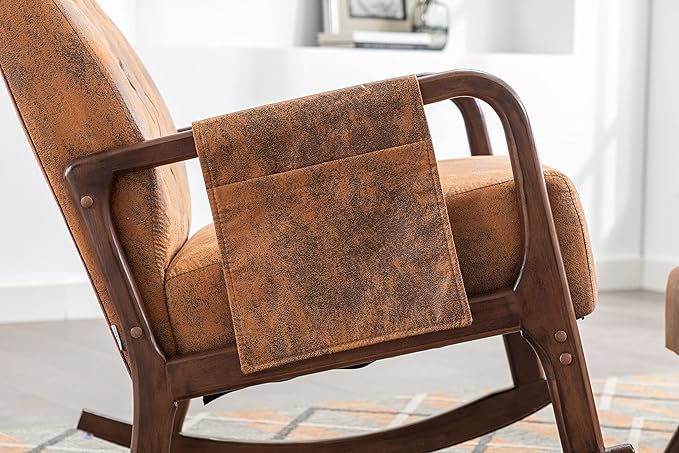 Armchair with Ottoman, Mid-Century Upholstered Accent Nursery, Glider Rocker Thick Cushion, Comfy Indoor Leisure Lounge Living Room, Bedroom, Office, Rocking Chair, Coffee - LeafyLoom