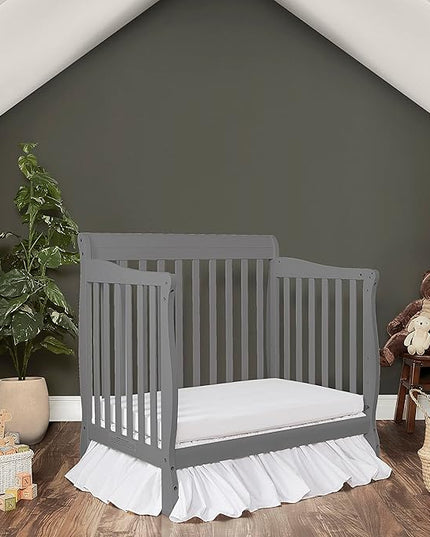 Aden 4-in-1 Convertible Mini Crib In Steel Grey, Greenguard Gold Certified, Non-Toxic Finish, New Zealand Pinewood, With 3 Mattress Height Settings - LeafyLoom
