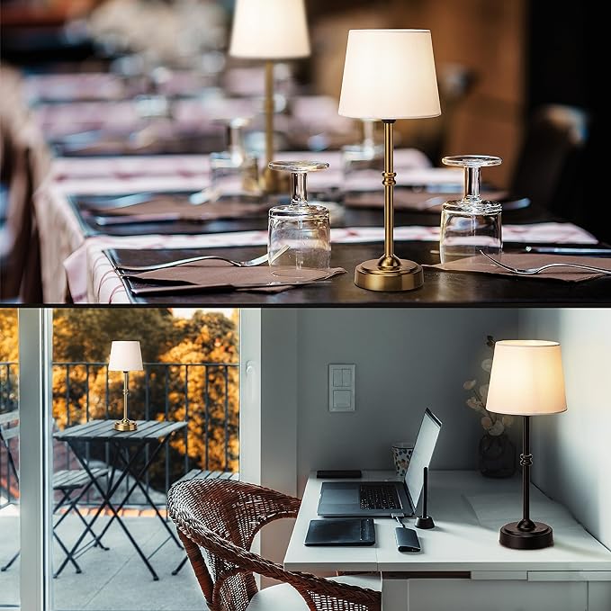 O’Bright Seraph - Cordless LED Table Lamp with Dimmer, Built-in Rechargeable Battery, 3-Level Brightness, Patio Table Lamp, Bedside Night Lamp, Ambient Light for Restaurant, Antique Brass - LeafyLoom