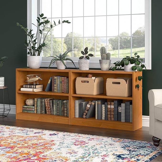 Bush Furniture Universal Small 2 Shelf Bookcase in Natural Cherry - Set of 2, Matching Storage and Display Bookshelves for Home Office or Living Room Organization - LeafyLoom