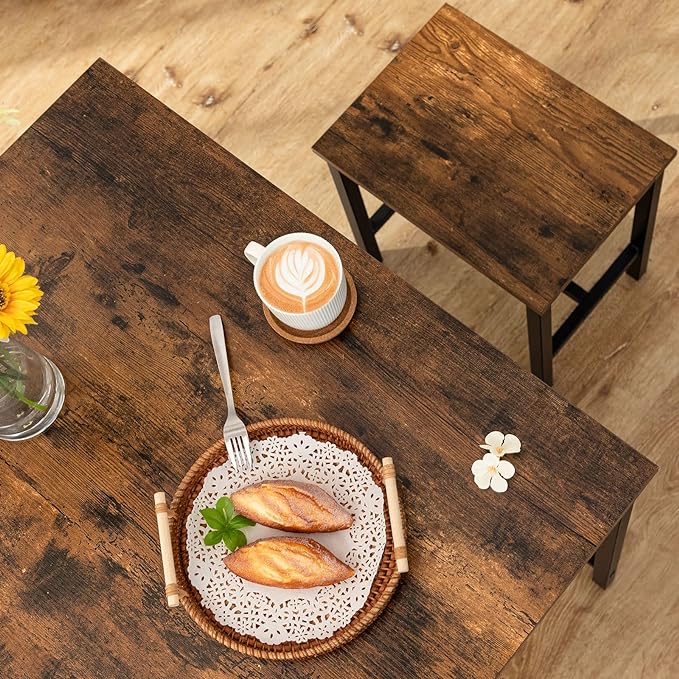 HOOBRO 3-Piece Industrial Dining Table Set, Space Saving Dinette for Kitchen, Dining Room, Small Space, Breakfast Nook, Living Room, Party, Rustic Brown and Black BF75CZ01G1 - LeafyLoom