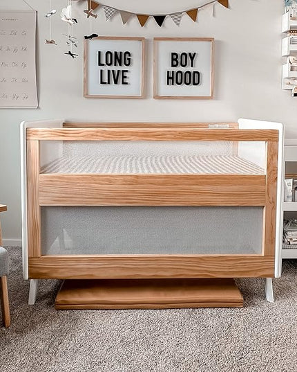 BreathableBaby Breathable Mesh 3-in-1 Convertible Crib (Toddler Bed Kit Sold Separately) — Beech & White — Two Adjustable Mattress Heights — Greenguard Gold Certified - LeafyLoom