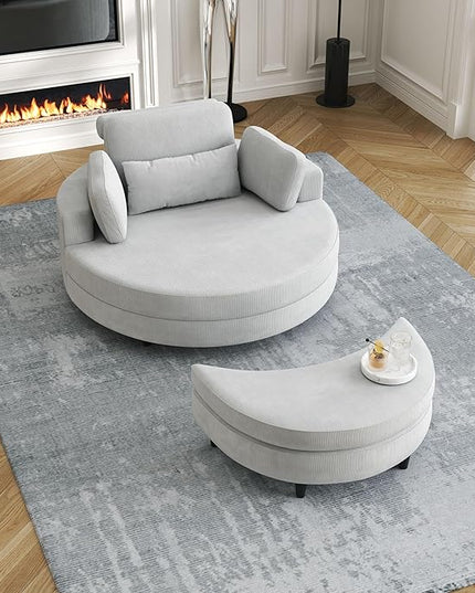 NicBex Sectional Couch Sofa with Storage Ottoman Modern Round Cloud Couch for Living Room Furniture with Throw Pillows and Waist Pillow, Modular Sofa for Living Room, Bedroom, Apartment, 51.2" L,Gray - LeafyLoom