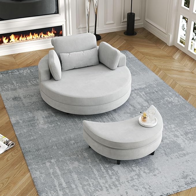 NicBex Sectional Couch Sofa with Storage Ottoman Modern Round Cloud Couch for Living Room Furniture with Throw Pillows and Waist Pillow, Modular Sofa for Living Room, Bedroom, Apartment, 51.2" L,Gray - LeafyLoom
