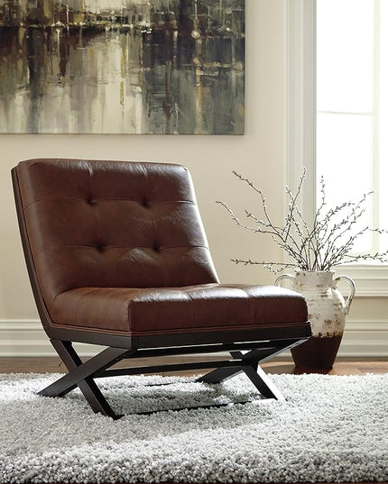 Signature Design by Ashley Sidewinder Mid-Century Modern Faux Leather Accent Chair, Brown - LeafyLoom