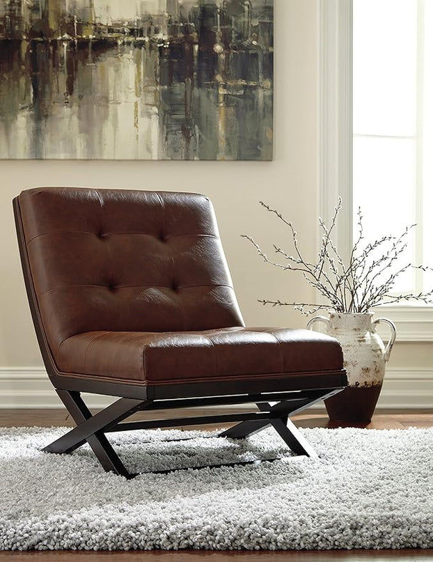 Signature Design by Ashley Sidewinder Mid-Century Modern Faux Leather Accent Chair, Brown - LeafyLoom