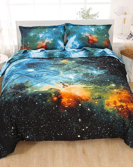 Wowelife 5-Piece Twin Comforter Set for Boys, Premium Galaxy Bedding Set, 3D Galaxy Girls Comforter Set, Comfortable and Soft Kids Bedding Set(Twin, Coloful Galaxy) - LeafyLoom