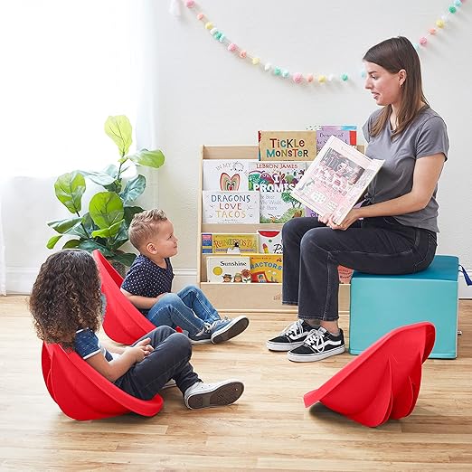 ECR4Kids Leaf Floor Seat, Rocker Chair, Red, 6-Piece - LeafyLoom