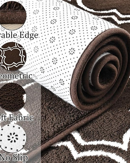 Chicrug Shag Geometric 5x7 Area Rug for Living Room, Large Modern Memory Foam Indoor Carpet, Fluffy Rug for Bedroom Bedside Room Decor for Family Girls Kids Nursery, Brown/White - LeafyLoom