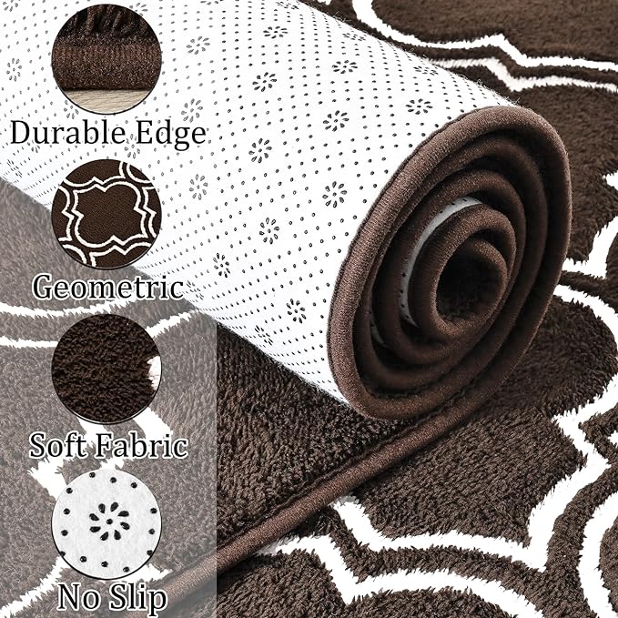Chicrug Shag Geometric 5x7 Area Rug for Living Room, Large Modern Memory Foam Indoor Carpet, Fluffy Rug for Bedroom Bedside Room Decor for Family Girls Kids Nursery, Brown/White - LeafyLoom