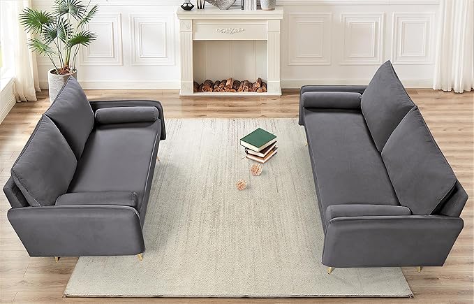 Kent Modern Sofa, European Style Velvet Living Room Furniture with Tapered Legs, Vintage Flair, and Sleek Design, Grey - LeafyLoom