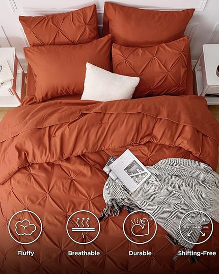 Bedsure Cal King Size Comforter Sets - 7 Pieces Pintuck California Bed Set, Orange in a Bag with Comforter, Sheets, Pillowcases & Shams - LeafyLoom