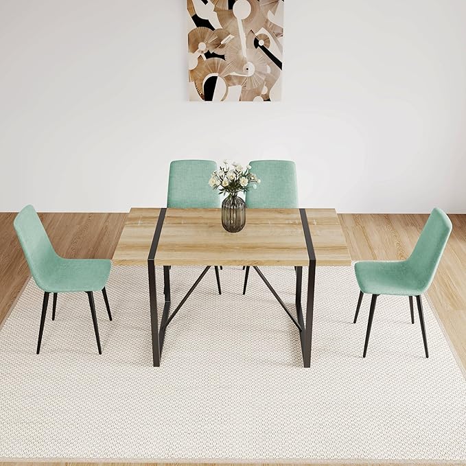 NicBex Dining Chairs Set of 4 Modern Upholstered Linen Dining Room Kitchen Chairs with Black Metal Legs,Side Chairs for Dining Room, Kitchen,Living Room, and Restaurants,Light Green - LeafyLoom