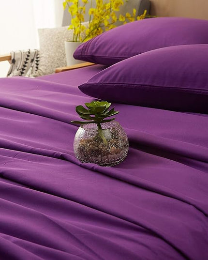 SONORO KATE Bed Sheet Set Super Soft Microfiber 1800 Thread Count Luxury Egyptian Sheets 18-Inch Deep Pocket Wrinkle-3 Piece(Twin Purple) - LeafyLoom