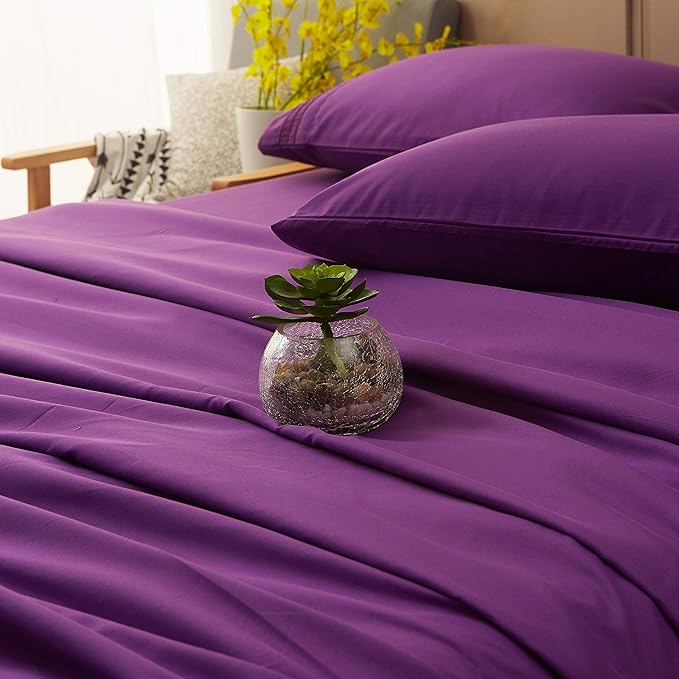 SONORO KATE Bed Sheet Set Super Soft Microfiber 1800 Thread Count Luxury Egyptian Sheets 18-Inch Deep Pocket Wrinkle-3 Piece(Twin Purple) - LeafyLoom