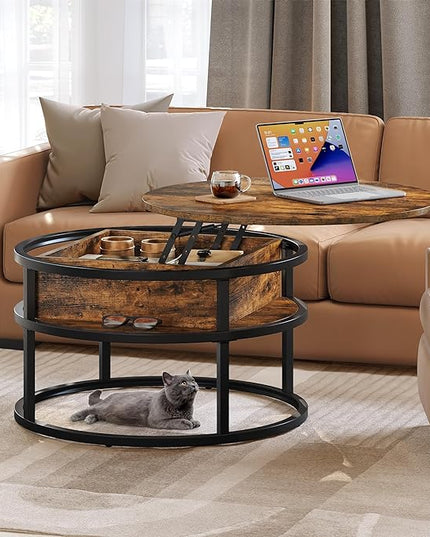 YITAHOME Round Lift Top Coffee Table, Coffee Tables for Living Room with Hidden Storage Compartment, Modern Coffee Table with Storage for Home Office,Round Center Tables Living Room,Rustic Brown - LeafyLoom