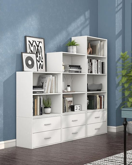 Apexa 4-Tier Cube Storage Organizer Shelves, Stackable Wood Bookcase Fits Cubby Bins for Organization, Dorm Teen Room Decor & Home Office, White - LeafyLoom