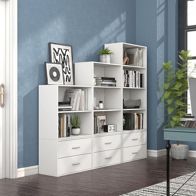 Apexa 4-Tier Cube Storage Organizer Shelves, Stackable Wood Bookcase Fits Cubby Bins for Organization, Dorm Teen Room Decor & Home Office, White - LeafyLoom
