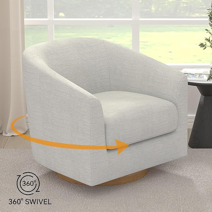Sunny Heart Swivel Accent Chair, Fabric Swivel Barrel Chair, Swivel Club Chair with Wood Base, Modern Upholstered Armchair, Cozy Chairs for Living Room, Bedroom, Reading - LeafyLoom