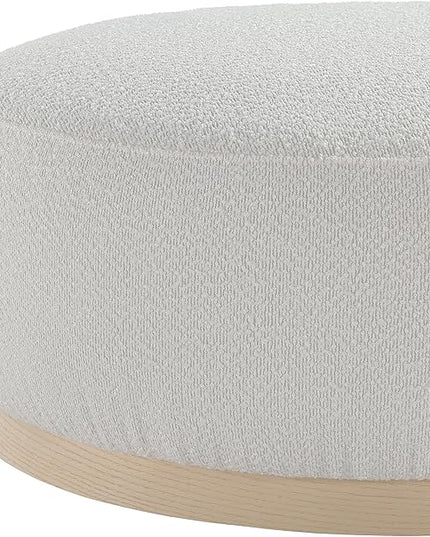 Round Ottoman Coffee Table, Modern Boucle Upholstered Center Table for Living Room Circle Accent Coffee Table for Bedroom Entryway Office - LeafyLoom