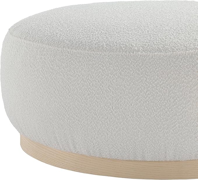 Round Ottoman Coffee Table, Modern Boucle Upholstered Center Table for Living Room Circle Accent Coffee Table for Bedroom Entryway Office - LeafyLoom
