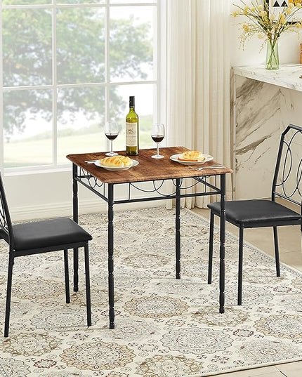 VECELO 3 Pieces Sets,43.3" Table&Chairs for 2,Industrial Counter Height Tabletop with Bar Stools, Rectangle Breakfast Chairs, Living Room, Apartment, Dining Table for 2, Brown - LeafyLoom