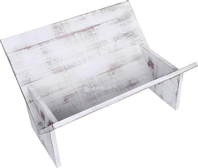 MyGift Shabby Whitewashed Wood Bookcase with Tilted Design, Decorative Storage Organizer Display Bookshelf - LeafyLoom