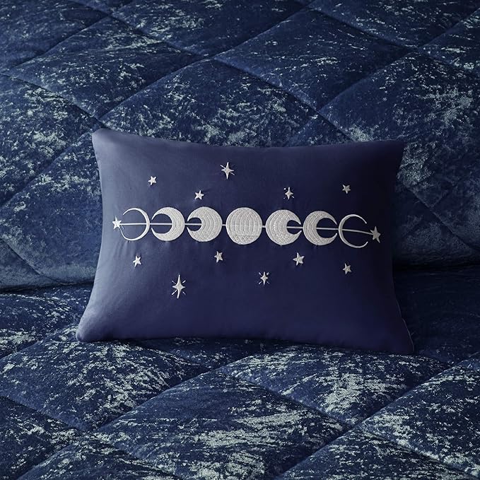 Intelligent Design Twin Comforter Set, Velvet Comforter Set , Luxury Diamond Quilting Comforter Set, Fluffy Comforter Bed Set with Decorative Pillowand 1 Sham, 3 Piece Navy, Twin/Twin XL - LeafyLoom