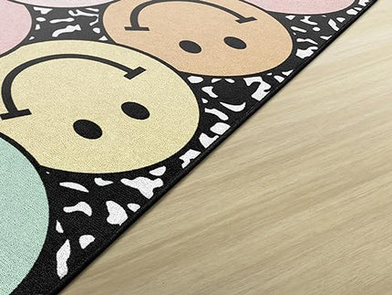 Flagship Carpets Schoolgirl Style Pastel Rainbow Smileys on Notebook Educational Area Rug for Kids Room Seating Décor, Children's Classroom, Play Carpet for Teaching and Playroom, 5' x 7'6", Multi - LeafyLoom