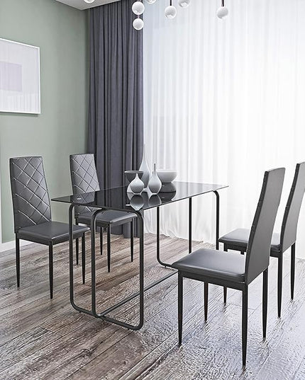 NicBex Small Kitchen Table Set for 4 Dining Room Set 5-Piece Rectangle Dining Table Set with Metal Frame, Tempered Glass Dining Table for Kitchen, Living Room, Black - LeafyLoom