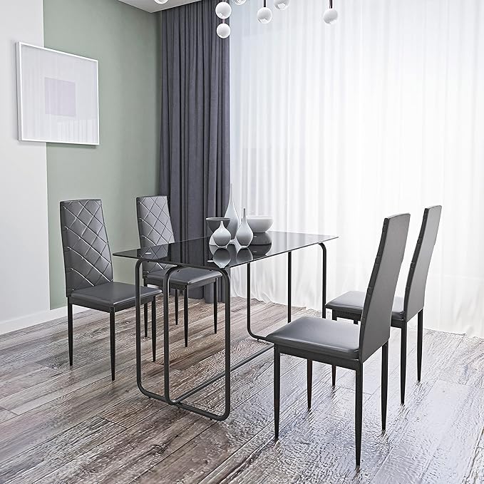 NicBex Small Kitchen Table Set for 4 Dining Room Set 5-Piece Rectangle Dining Table Set with Metal Frame, Tempered Glass Dining Table for Kitchen, Living Room, Black - LeafyLoom
