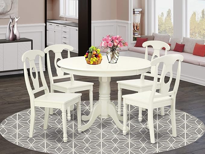 East West Furniture HLKE5-BCH-LC 5 Piece Kitchen Table & Chairs Set Includes a Round Dining Room Table with Pedestal and 4 Faux Leather Upholstered Dining Chairs, 42x42 Inch, Black & Cherry - LeafyLoom