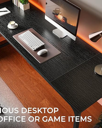 Computer Desk, 80 Inch Office Desk, Gaming Desk with Storage, Writing Desk Work Desk for Home Office, Study, Long Simple Desk, Large Legroom, Metal Frame, Black - LeafyLoom