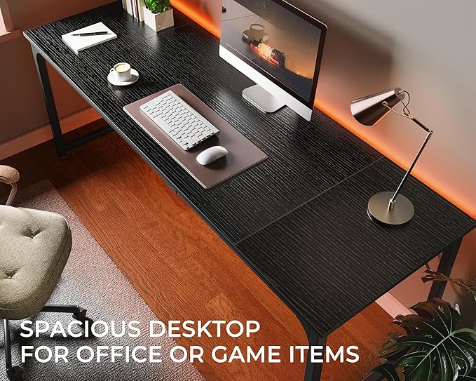 Computer Desk, 80 Inch Office Desk, Gaming Desk with Storage, Writing Desk Work Desk for Home Office, Study, Long Simple Desk, Large Legroom, Metal Frame, Black - LeafyLoom