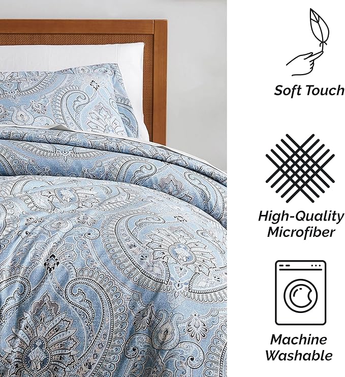 Southshore Fine Living, Inc. Oversized King Comforter Bedding Set, Down Alternative Boho Bedspread, Paisley Print Comforter, King/California King with 2 Matching Shams, Pure Melody Aqua - LeafyLoom