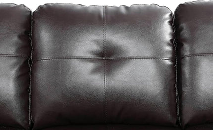 ROOMTEC Modern L Shaped Sectional Sofa with Storage Ottoman, Left Facing Chaise Longue, Reversible Backrest w/ 2 Cup Holders, Faux Leather Tufted Cushions, for Living Room, Apartment, Brown - LeafyLoom