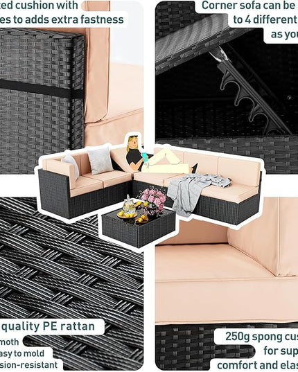 Pamapic 7 Pieces Outdoor Sectional Furniture，Wicker patio sectional furniture sets，All-Weather Rattan Sectional Sofa Conversation Set with Coffee Table and Washable Couch Cushions Covers - LeafyLoom