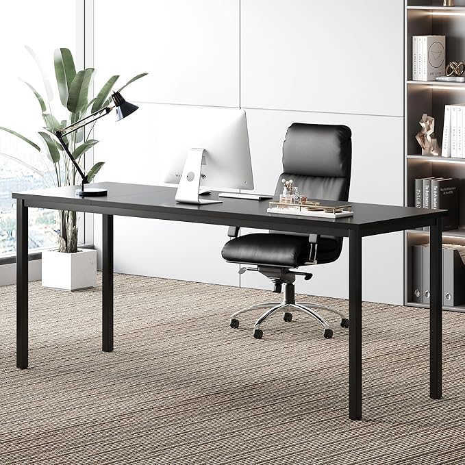 soges 70.8 Inch Stylish Computer Desk, Large Executive Office Desk, Simple Study Writing Desk, Workstation Business Furniture for Home Office, Black - LeafyLoom