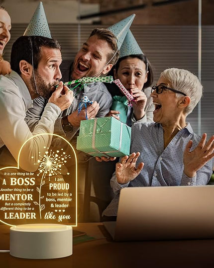 Boss Day Gifts, Boss Gifts for Women Men, Boss Lady Gifts for Women, Appreciation Night Lamp for Boss Day Birthday Christmas Going Away Farewell Congratulation Retirement, Best Boss Ever - LeafyLoom